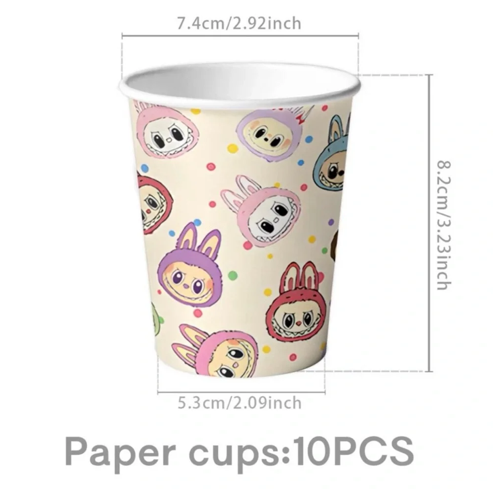 Labubu Cute Characters Happy Birthday Party Tableware Set - Pastel Multicolor